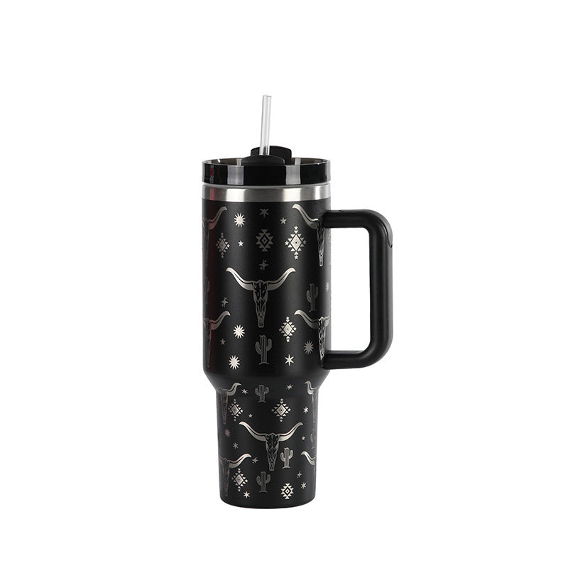 Laser Cow Head Printing Vacuum Cup Business Men's Large Capacity Warm-keeping Water Cup