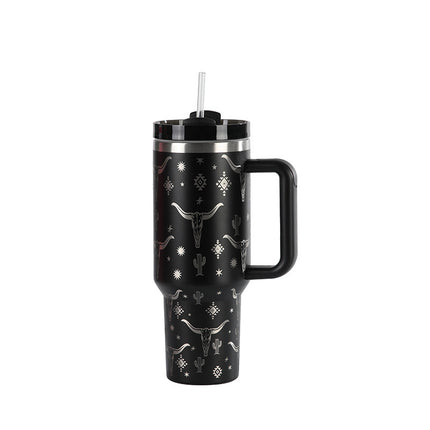 Laser Cow Head Printing Vacuum Cup Business Men's Large Capacity Warm-keeping Water Cup