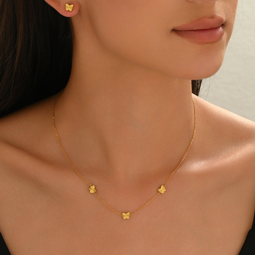 Lxalry 316L Stainless Steel 18K Gold-Plated Jewelry Set  Iridescent Blue White Gradient 3D Glass Star Pendant  Hypoallergenic Tarnish Free Earrings   Necklace  Beach Party   Daily Wear  Ocean Inspired