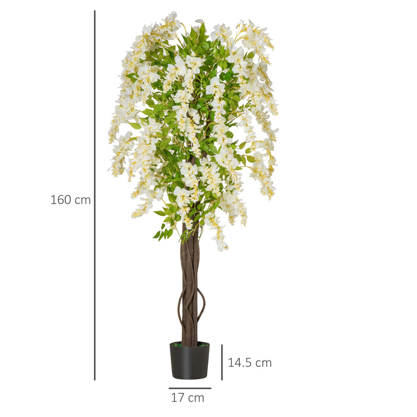 Artificial Realistic White Wisteria Tree Faux Decorative Plant In Nursery Pot For Indoor Décor, 160cm