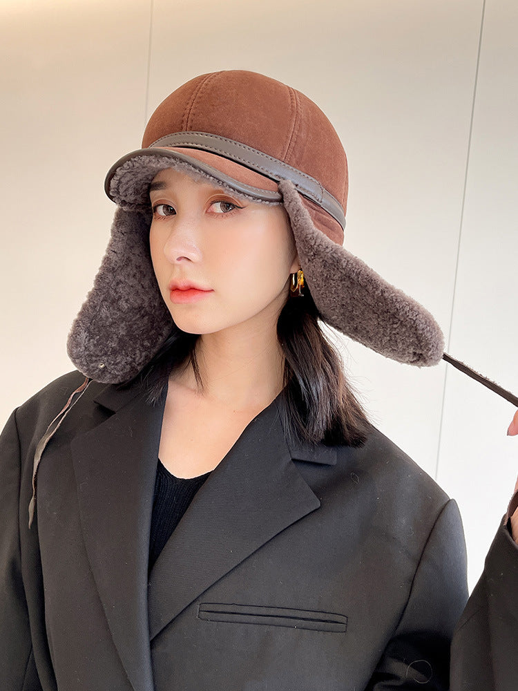 Fur Integrated Winter Thickened Earflaps Leather Hat