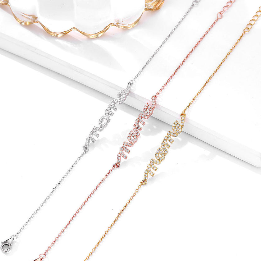 S925 Sterling Silver Diamond Letters Mama Bracelet