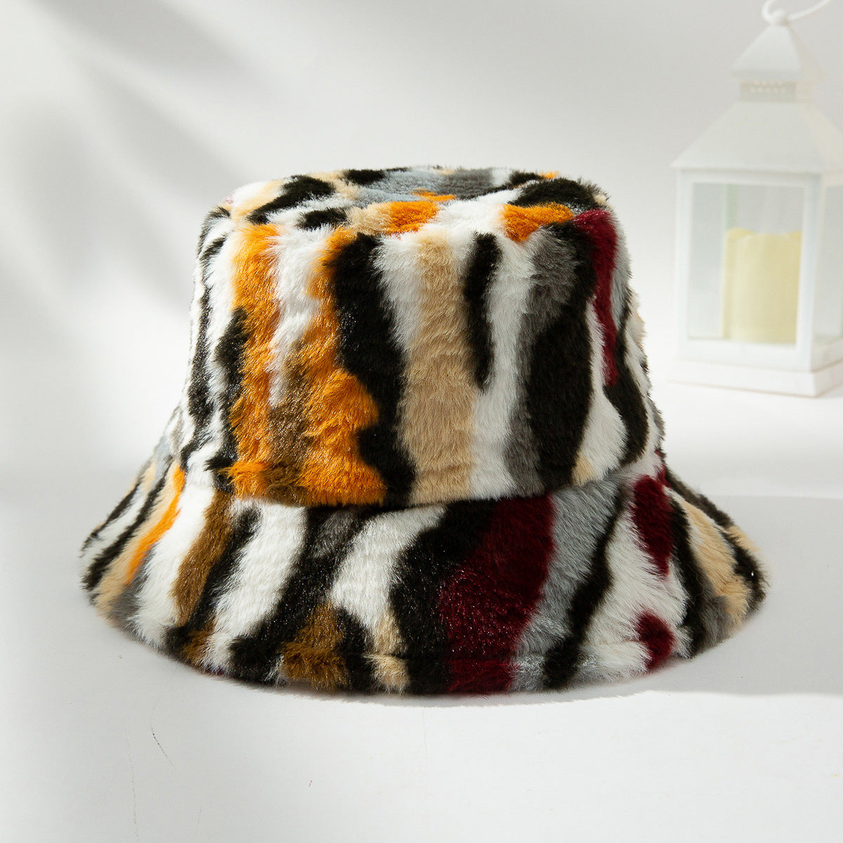 Plush Gradient Zebra Pattern Fashionable And Versatile Retro Trend Warm Basin Hat