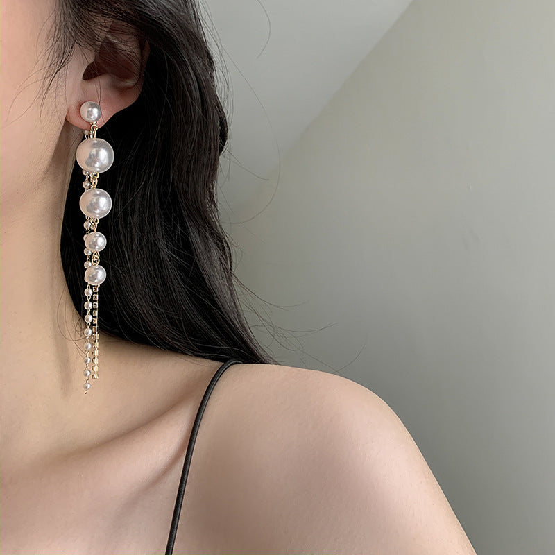 Women's Fashion Personality Simple Pearl Tassel Earrings