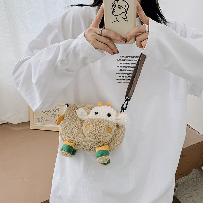 Plush Bag Female Cartoon Lamb Student One Shoulder Crossbody Bag