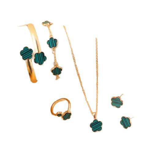 Five Petal Flower 5-piece Necklace Brace Lace Bracelet Stud Earrings Ring