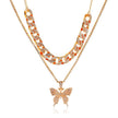 Alpcamers Double Layer Cuban Necklace Full Of Diamonds With Large Butterflies