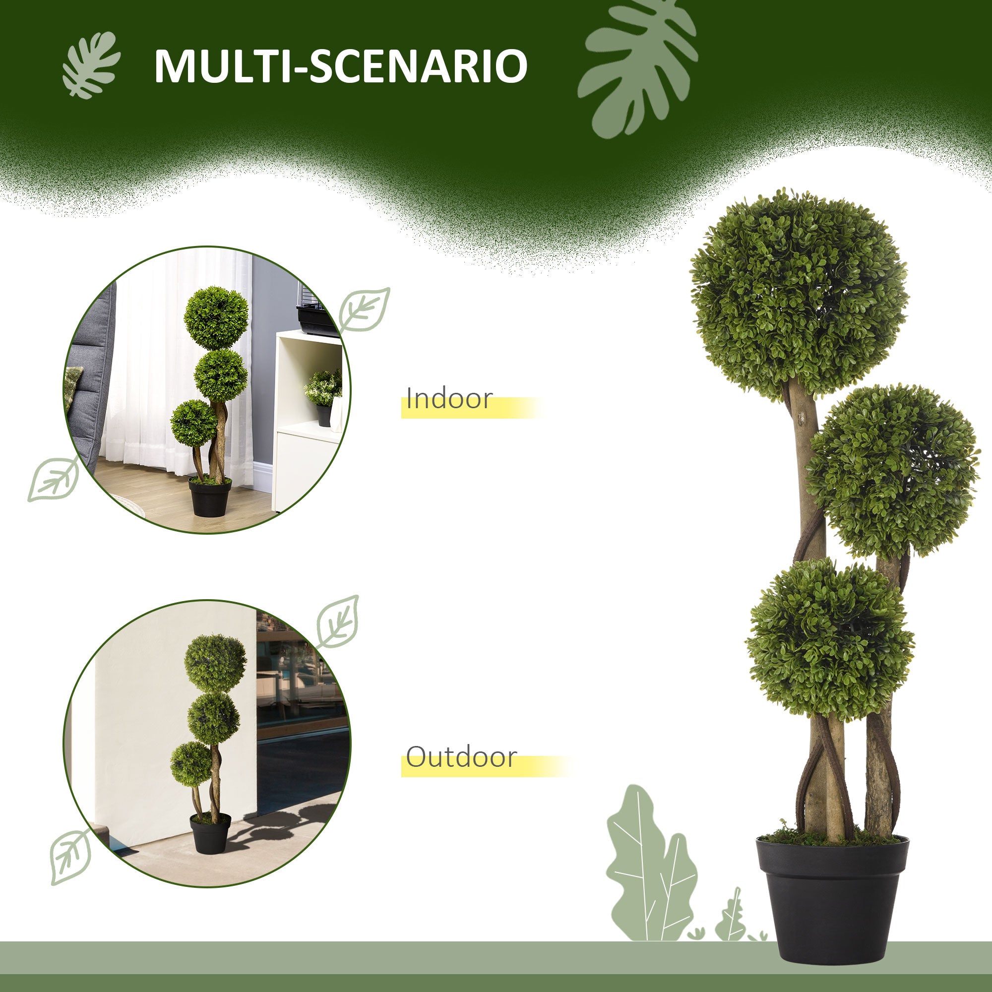 Set Of 2 Decorative Artificial Tree Boxwood Ball Topiary Tree In Pot, Fake Plant For Home Indoor Outdoor Decor, 90 Cm, Light Green