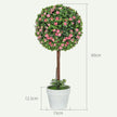 Set Of 2 Decorative Artificial Plants, Ball Topiary Tree With Rose Flower In Pot, Fake Plants For Home Indoor Outdoor Decor, 60cm, Pink