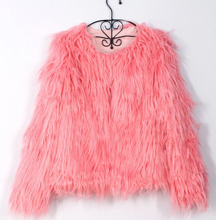 ladies fur coat long-sleeved women drift coat jacket wool coat V word collar