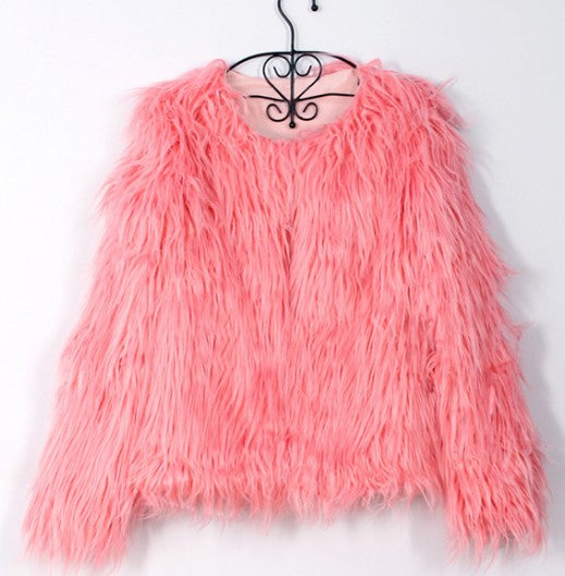 ladies fur coat long-sleeved women drift coat jacket wool coat V word collar