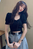 Bubble Sleeve Knitted Short Sleeve T-shirt Women''s Summer Short