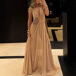 Summer Deep V-neck Long Evening Pleated Halter Backless Dress Women