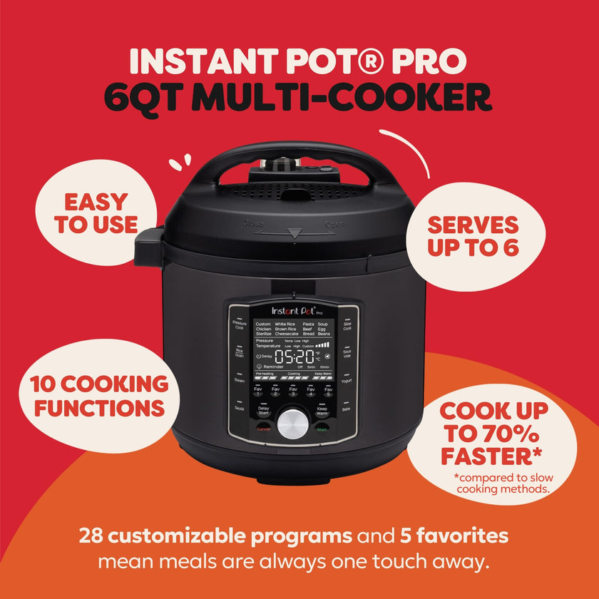 Instant Pot Pro 8 Qt 10-in-1 Electric Pressure Cooker, Black