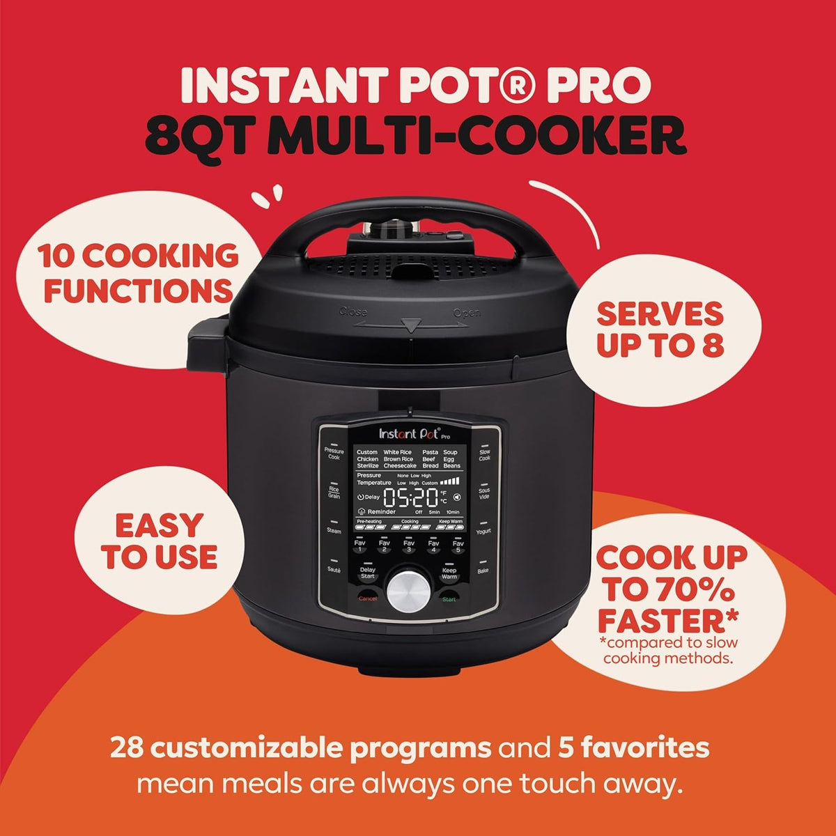 Instant Pot Pro 8 Qt 10-in-1 Electric Pressure Cooker, Black