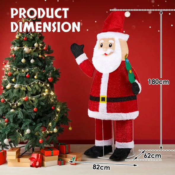 6FT Lighted Santa Christmas Yard Decorations, Pre-lit Pull Up Santa Waving Hand With 180 LED Warm White Lights And Ropes Stakes For Xmas Outdoor Holiday Indoor Decor Lighted Holiday Displays