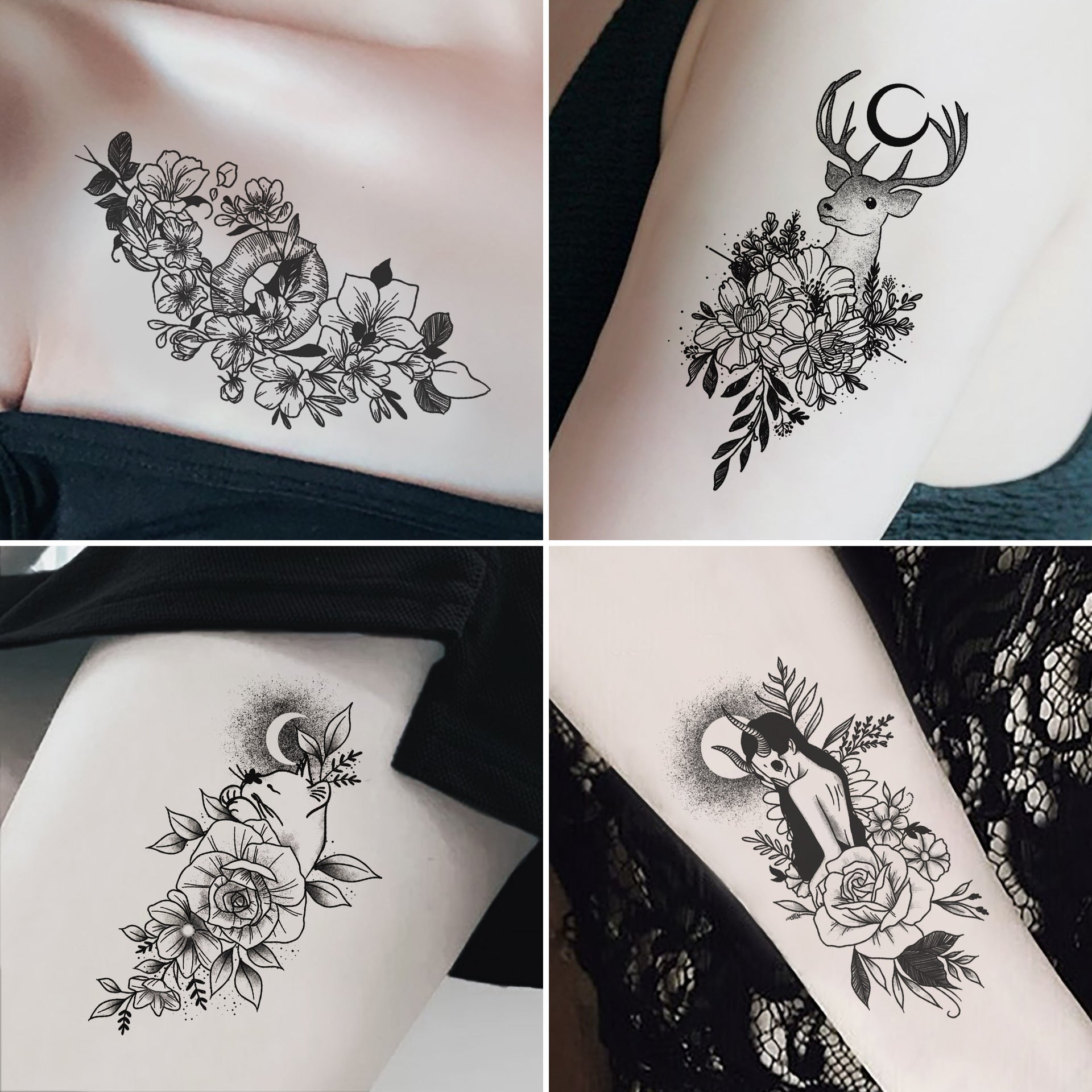 Sketch Flower Tattoo Sticker Black And White Scar Cover Up Rose Temporary Tattoo Sticker Package