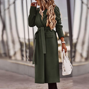 Solid color belt classic long Nizi coat coat