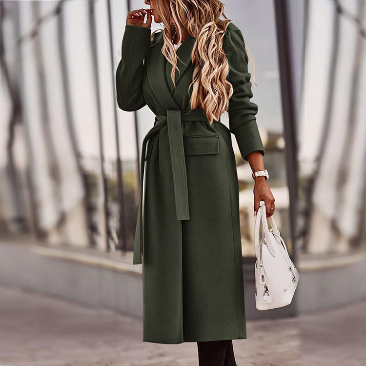 Solid color belt classic long Nizi coat coat