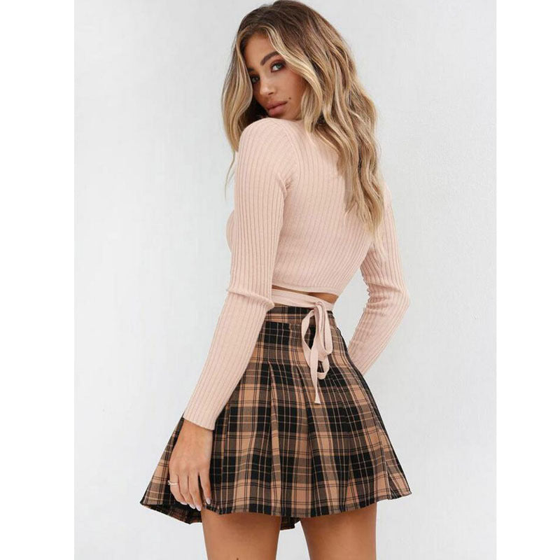 Ladies Summer Slim Crop Tops Long Sleeve T Shirt Casual Solid V Neck Knitted Short Tops