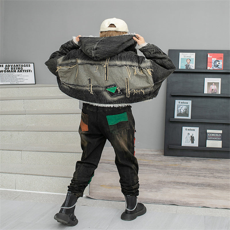 Warm Berber Fleece Hooded Batwing Sleeve Do The Old Cowboy Coat For Women Autumn