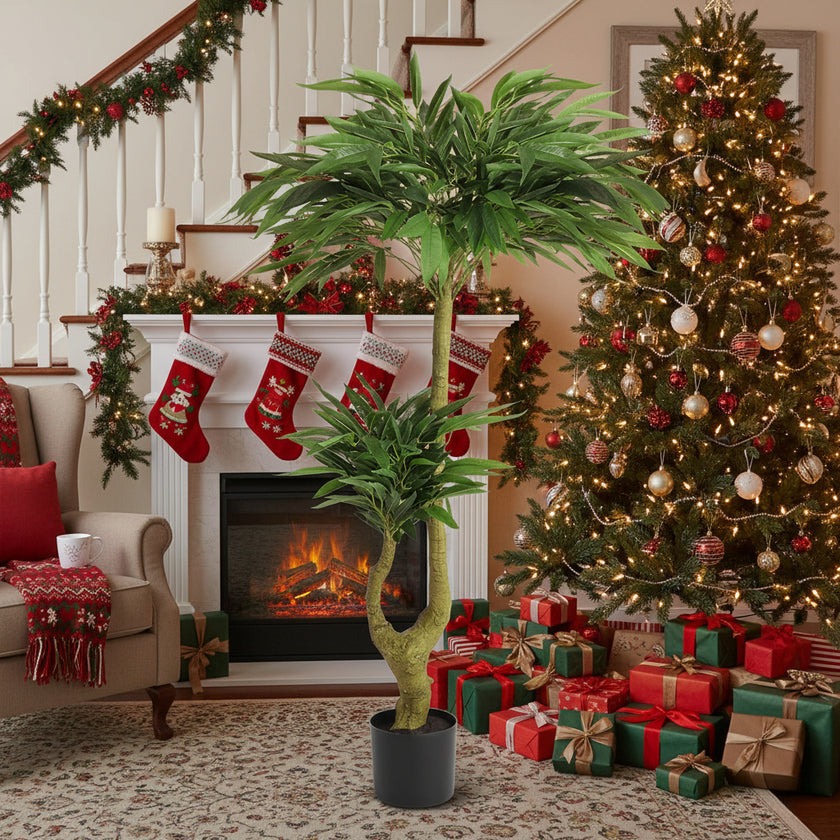 5FT Artificial Tree With Natural Foliage In Black Pot Willow Silk Indoor Plant For Home Office Living Room Decor Maintenance Free