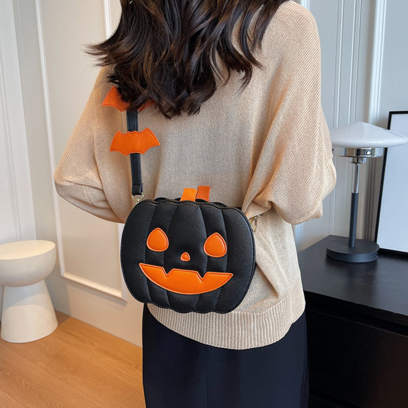Funny Pumpkin Cartoon Shoulder Crossbody Bag With Bat Personalized Creative Female Bag