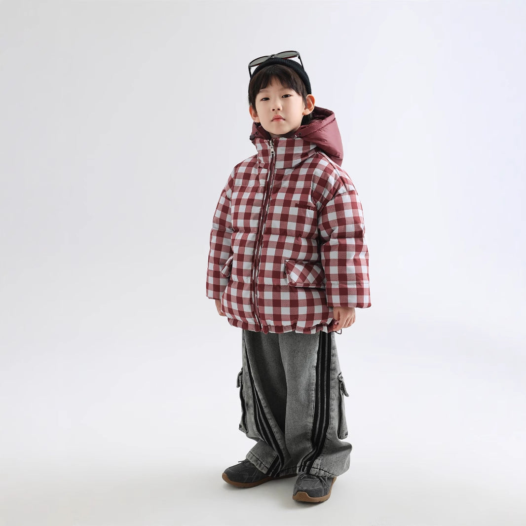 Children's Winter Warm Coat Two-sided Wear Thick Checks Tide