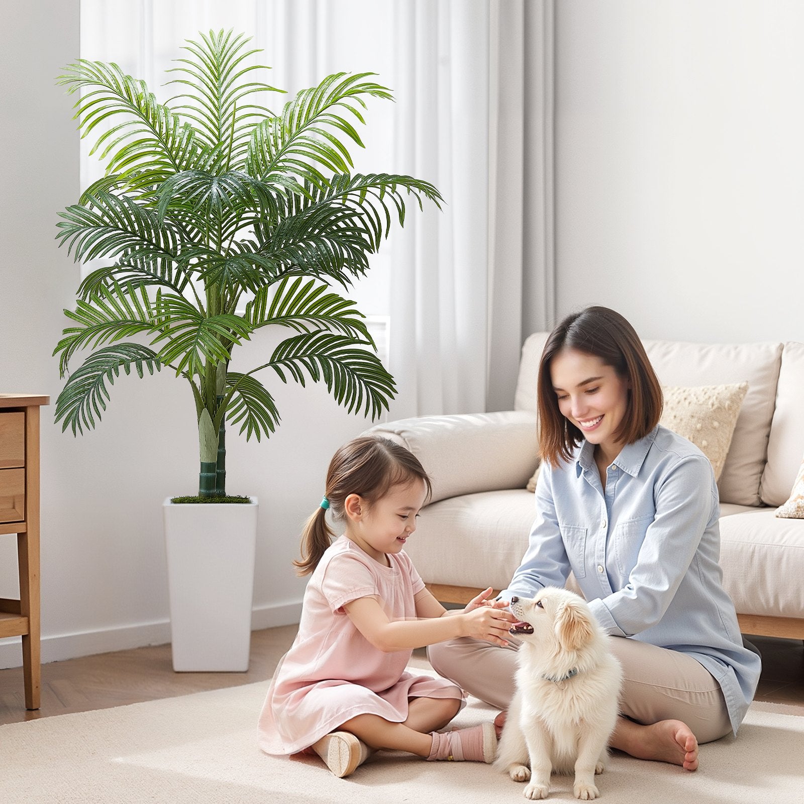 5ft Artificial Areca Palm Tree Fake Plant With White Planter Indoor