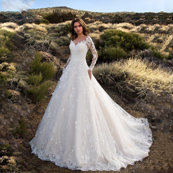 Long Sleeve Off-shoulder White Bridal Wedding Dress Dress