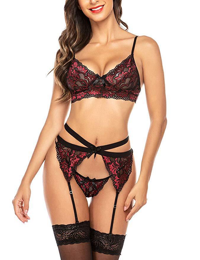 European And American Women's Embroidered Lace Underwear Suit