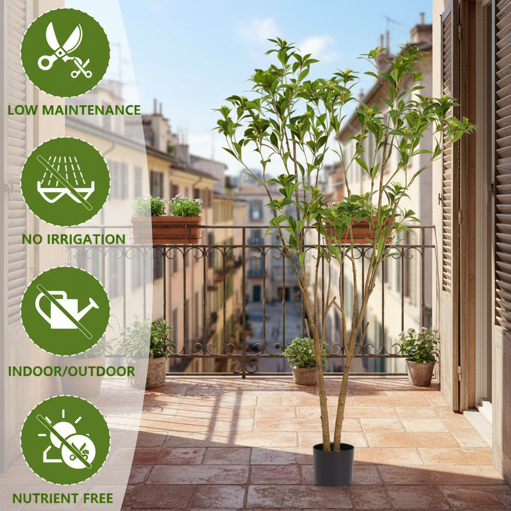 5.2FT Artificial Tree Natural Look Citrus Faux Tree Artificial Floor Plant W Leaves & Flowers For Home Office Patio Decor