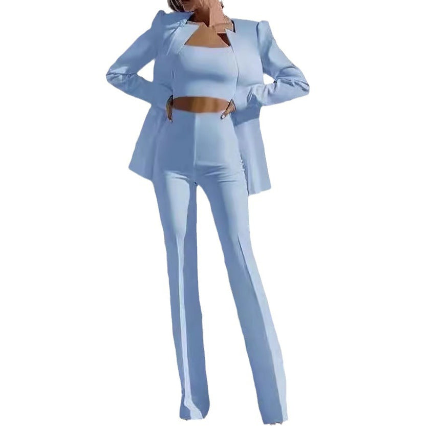 Fashion Commute Midriff-baring Solid Color Suit Suit