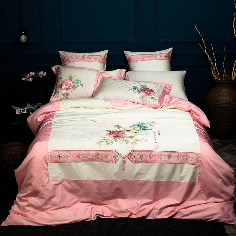 Simple solid color bedding with stitching embroidery