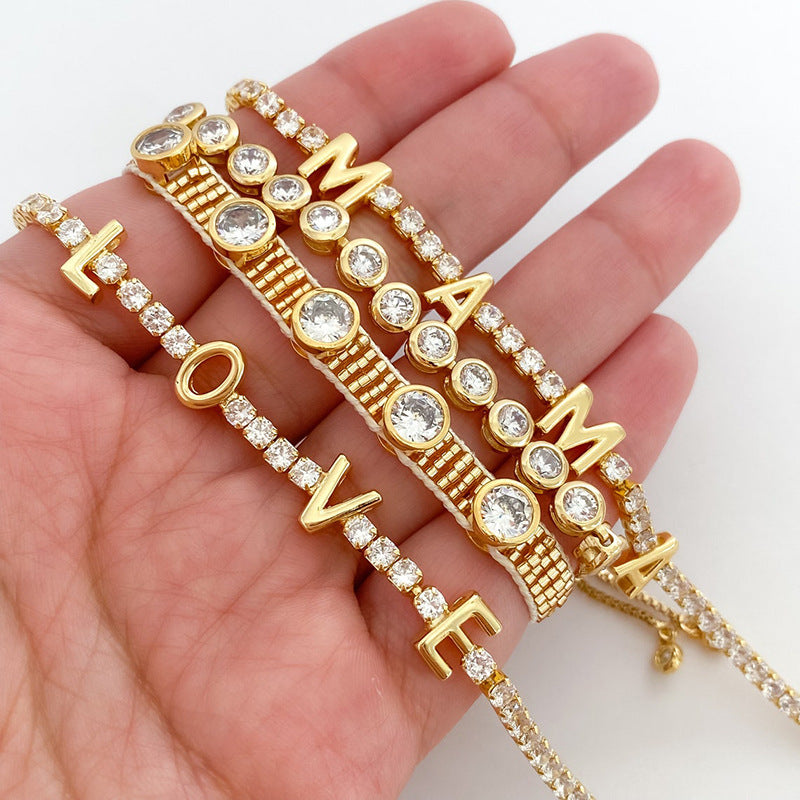 Heart Cross Zircon Bead Bracelet