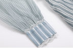 Short Shirt Women Spring Green Striped See-through Organza Turtleneck Patchwork Sexy Top