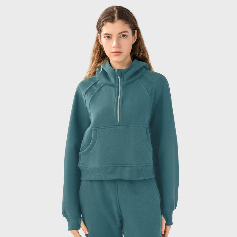 Hoodie Half Zipper Sweater Women's Short Casual Loose All-Match Sports Top