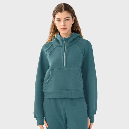 Hoodie Half Zipper Sweater Women's Short Casual Loose All-Match Sports Top