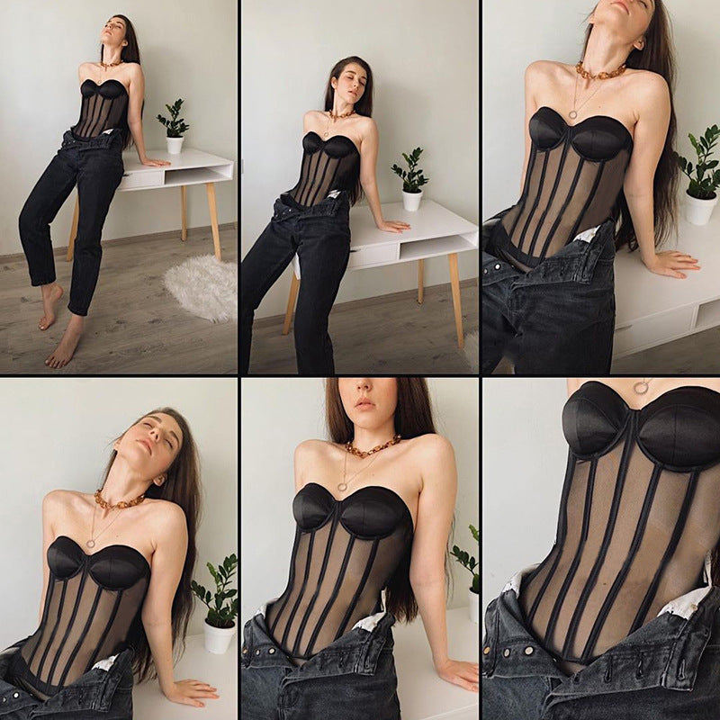 Solid Color Stitching Lace Up With A Tube Top