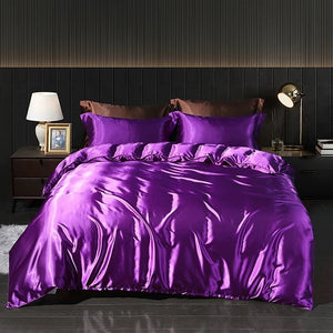 Solid Color Silk Four-piece Set Double-sided Quilt Cover Bedding