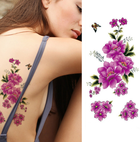 Flower tattoo sticker color sketch tattoo sticker flower peony rose plum tattoo sticker