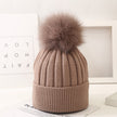 Boys And Girls Woolen Fox Fur Ball Knit Hat