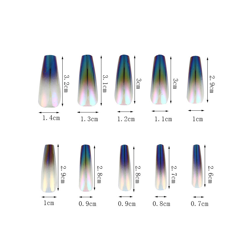 Girl's 24-piece Bagged Long Ballet Nail Dazzling Aurora Two-tone Gradient Wear Nail Polish Fake Nail Tip