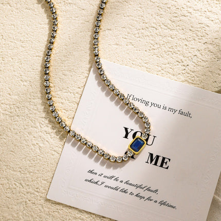 Tennis Zircon Light Luxury Emerald Stainless Steel Plated 18K Gold Necklace
