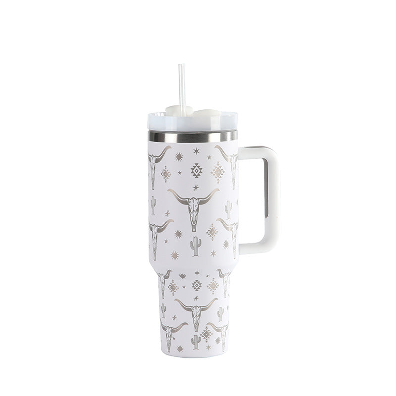 Laser Cow Head Printing Vacuum Cup Business Men's Large Capacity Warm-keeping Water Cup