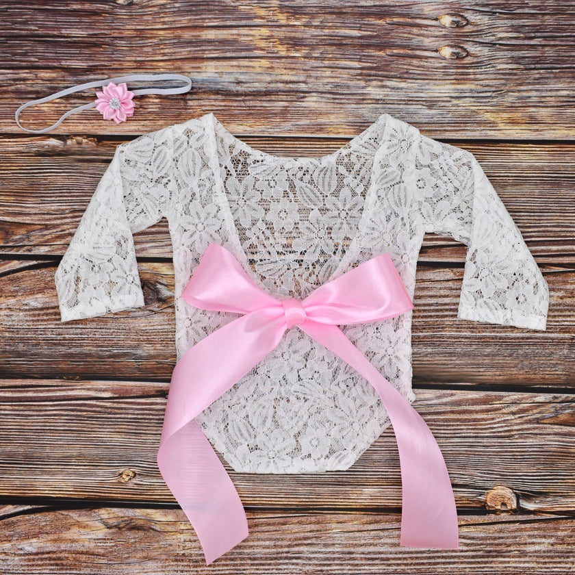 Newborn Photography Clothes Tie With Bow Tie Lace Photo Clothes Photography Headband Two-piece Suit