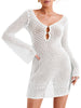 Saodimallsu Womens Crochet Swimsuit Coverup Summer Sexy V Neck Long Bell Sleeve Mesh Knit Bikini Cover Ups Beach Dresses