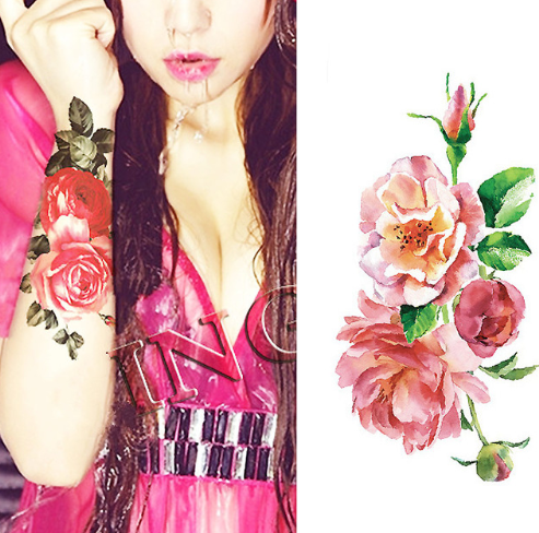 Flower tattoo sticker color sketch tattoo sticker flower peony rose plum tattoo sticker