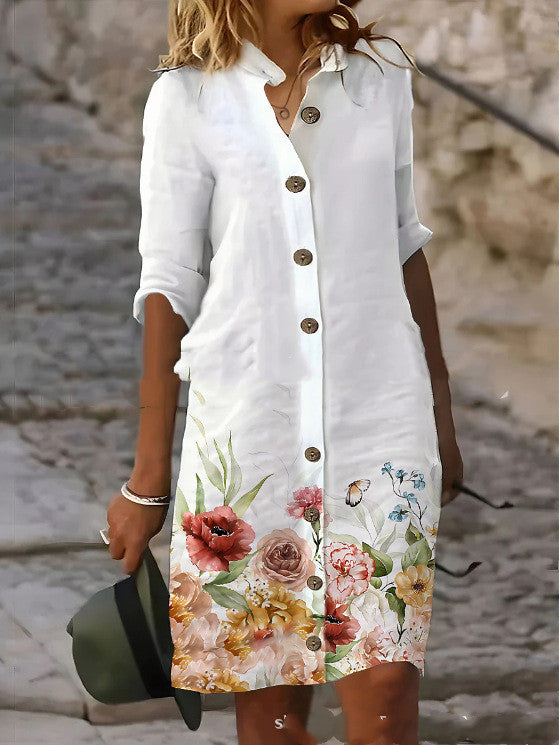 Cardigan Single-breasted Printed Long-sleeved Dress