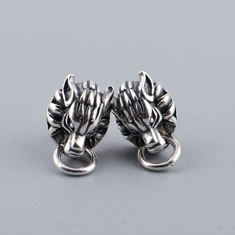 Vintage Black Proud Wolf Men Hoops Jewelry 925 Sterling Silver Earrings